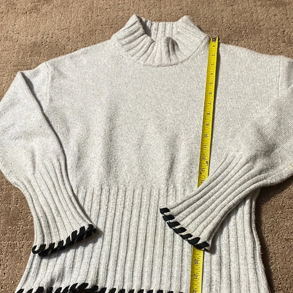 Chunky Wool Blend Light Gray Turtleneck Cozy Knit Sweater Fall - Picture 8 of 12